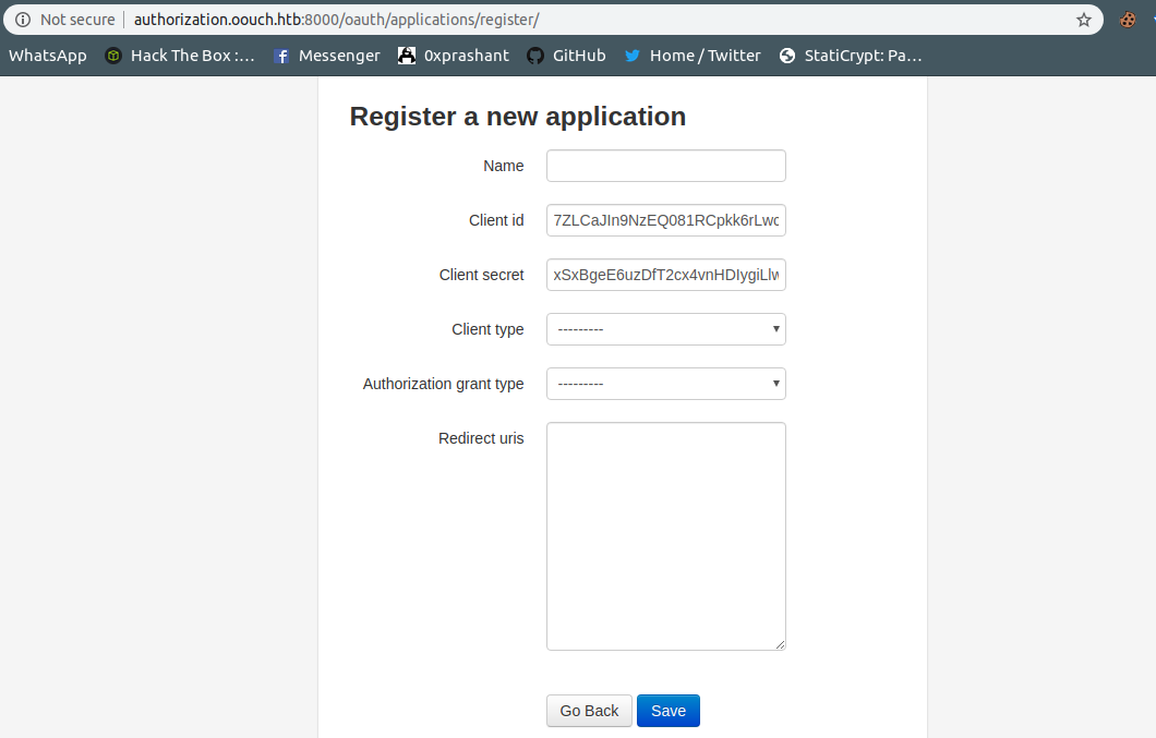 Application registration